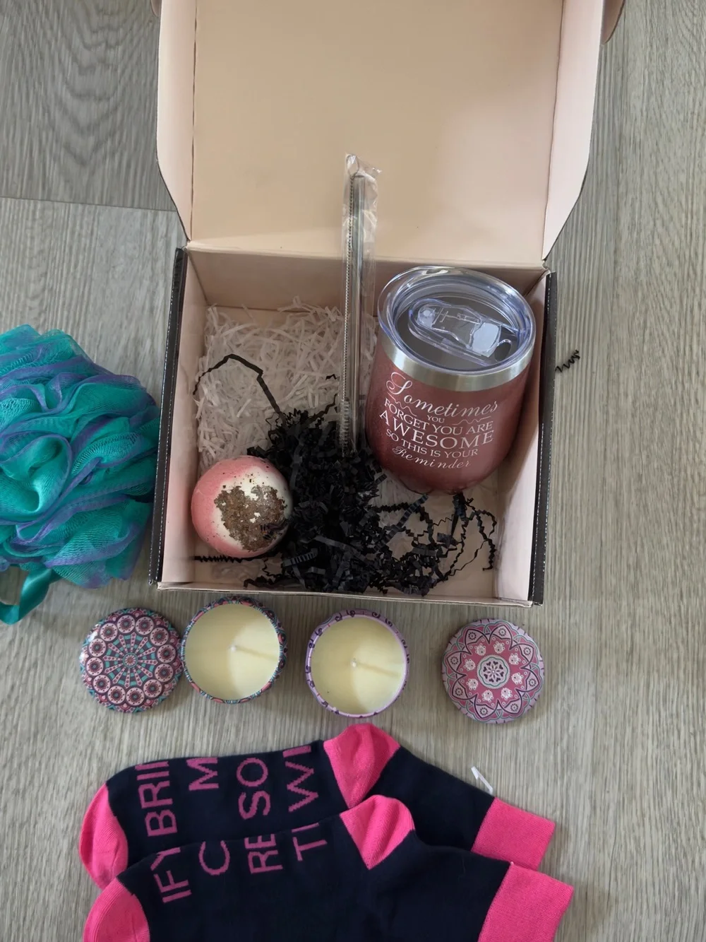 Rose Gold Bath Gift Set with Pink Accents